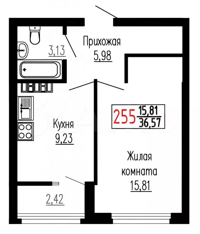 1-к. квартира, 36,6 м, 19/27 эт. - Фото 0