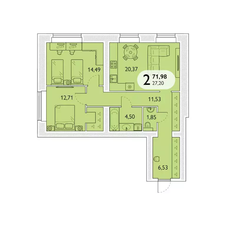 2-комнатная квартира: Брянский район, посёлок Мичуринский, микрорайон ... - Фото 1