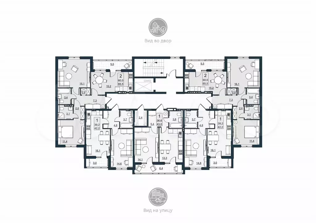 2-к. квартира, 60 м, 4/10 эт. - Фото 1