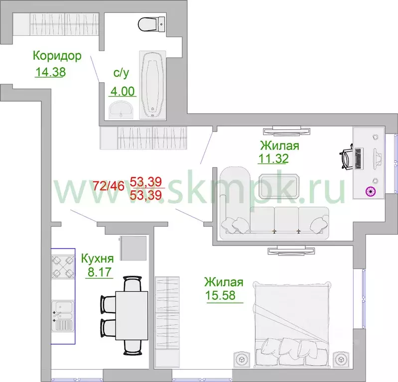 2-к кв. калининградская область, пионерский портовая ул, 5 (54.1 м) - Фото 0