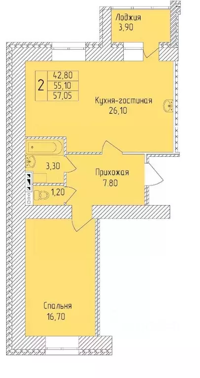 2-к кв. Белгородская область, Старый Оскол Степной мкр,  (57.05 м) - Фото 0