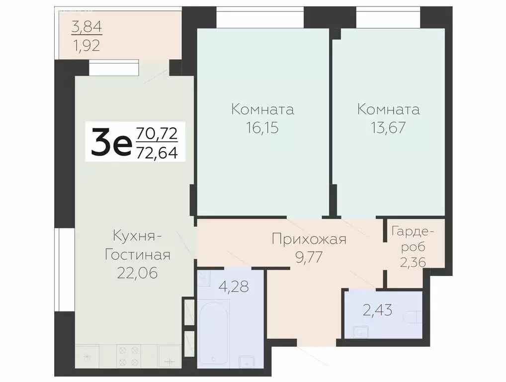 3-комнатная квартира: Воронеж, Электросигнальная улица, 9Ак2 (72.64 м) - Фото 1