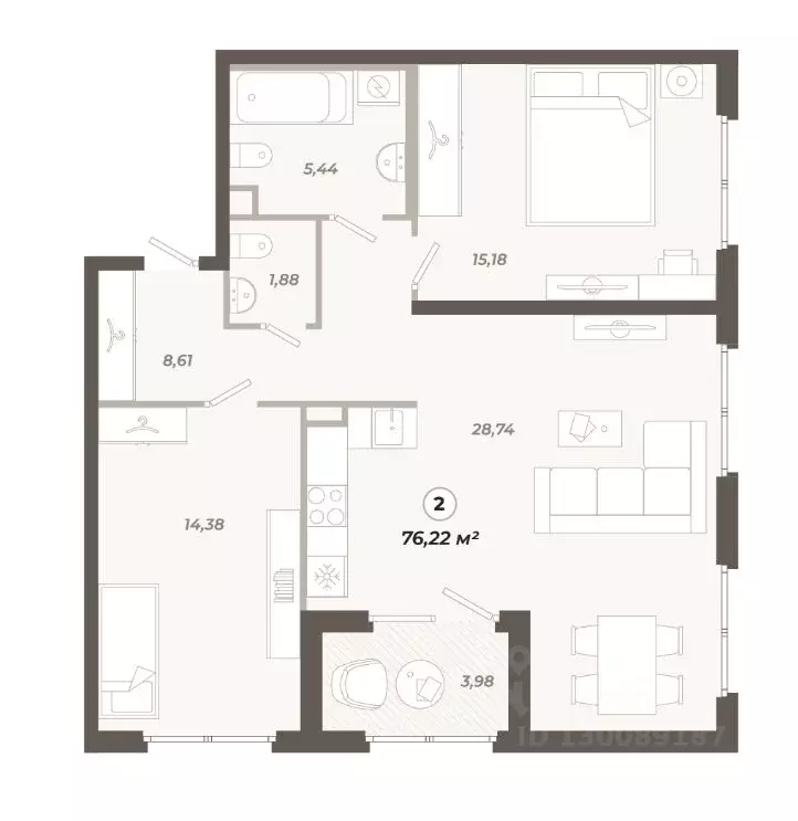 2-к кв. Санкт-Петербург ул. Коли Томчака, 21Д (76.22 м) - Фото 0
