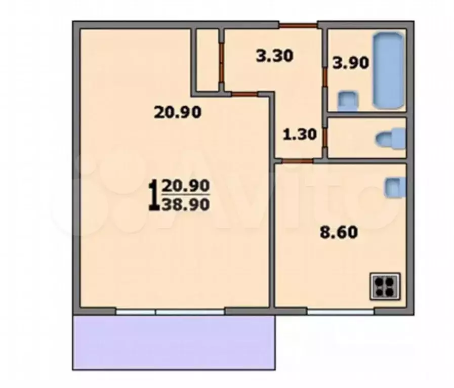 1-к. квартира, 40 м, 9/10 эт. - Фото 0