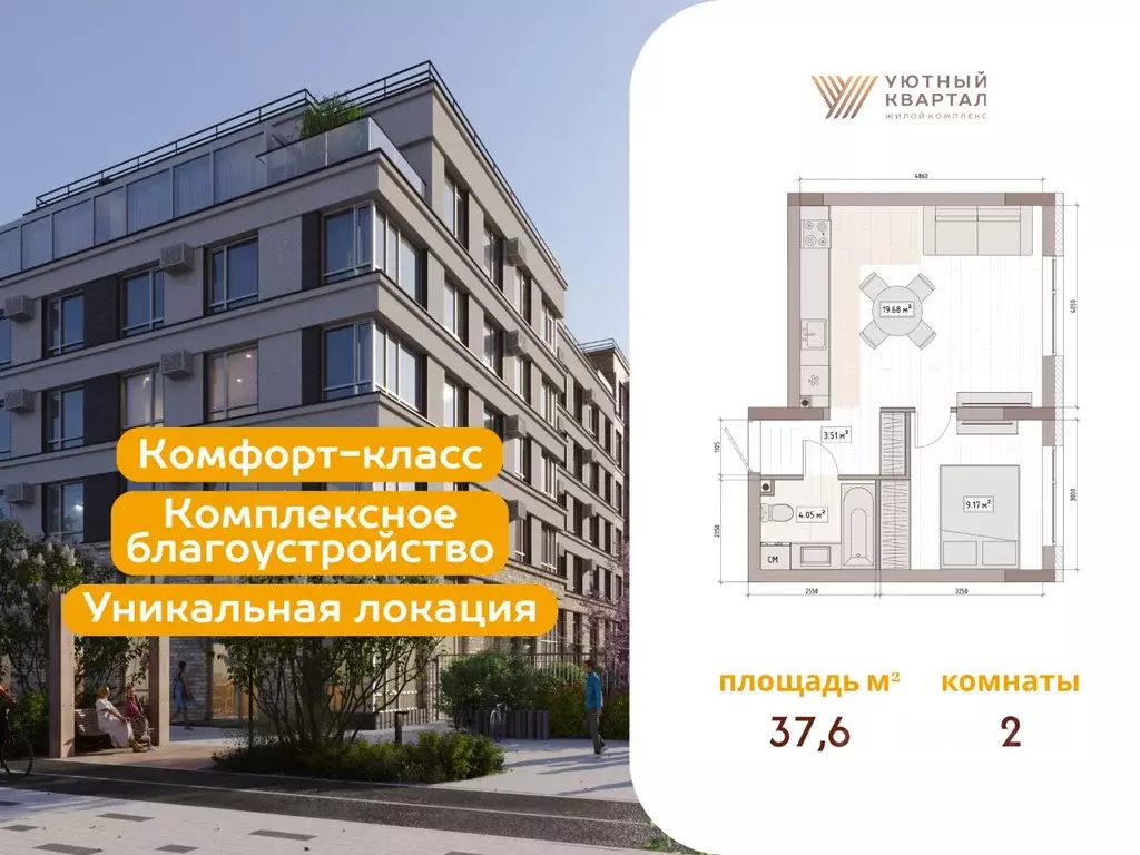 2-к кв. Кемеровская область, Кемерово Уютный Квартал жилой комплекс ... - Фото 2