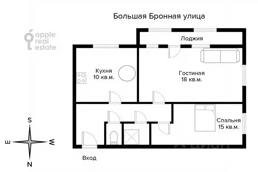 2-к кв. Москва Большая Бронная ул., 5 (52.0 м) - Фото 1