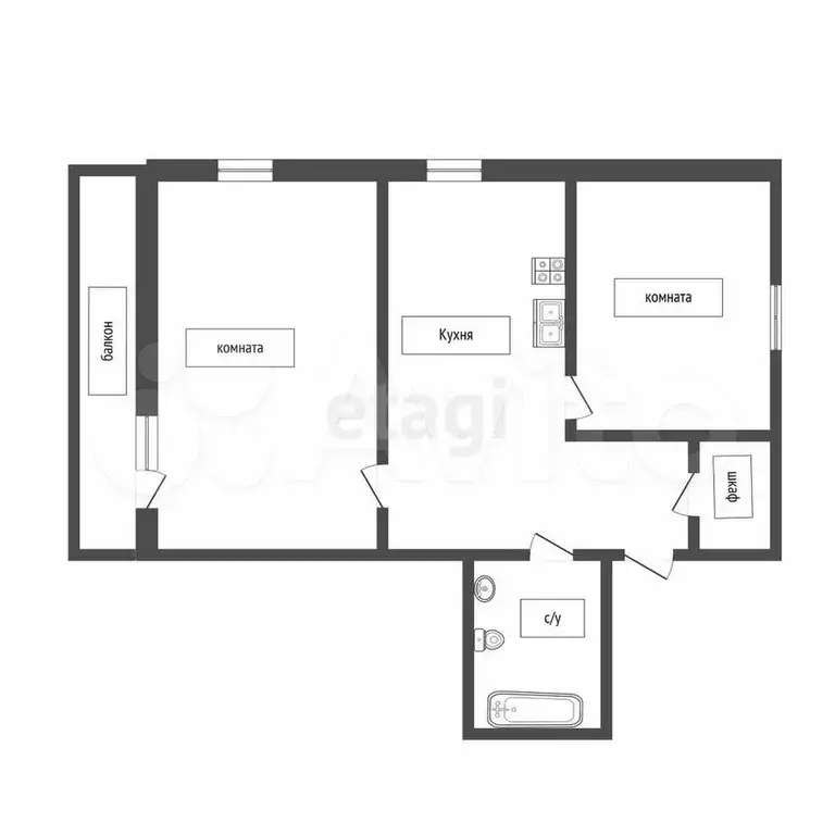 2-к. квартира, 44,6 м, 4/4 эт. - Фото 1