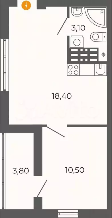 1-к. квартира, 34,4 м, 9/25 эт. - Фото 0