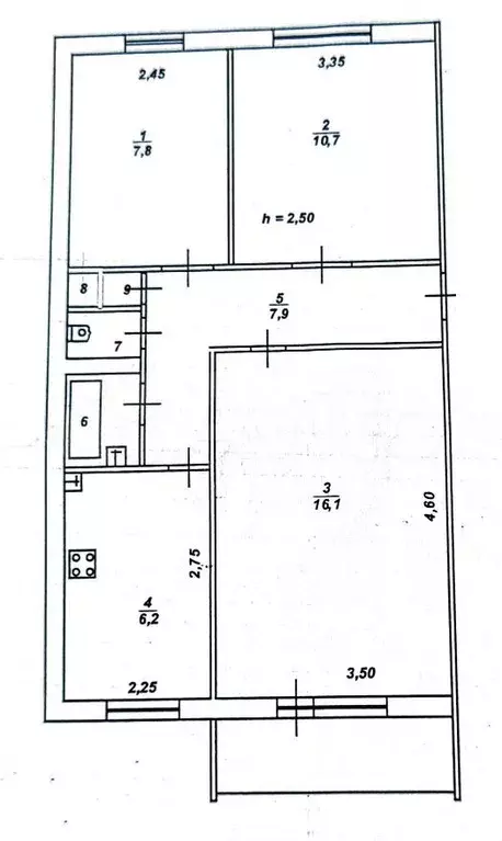 3-к. квартира, 52,4 м, 3/5 эт. - Фото 0