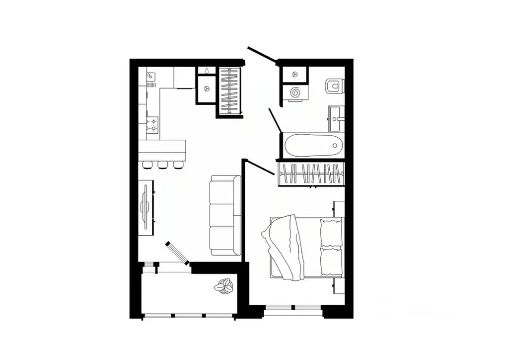 1-к кв. Тульская область, Тула ул. Седова, 26к3 (37.7 м) - Фото 1