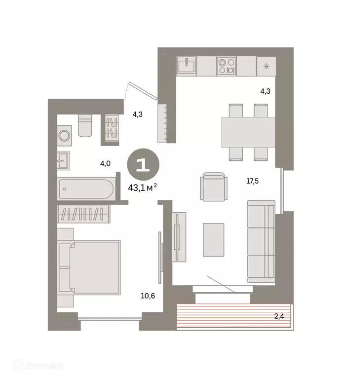Продаётся 1-к квартира, 43.1 м - Фото 0