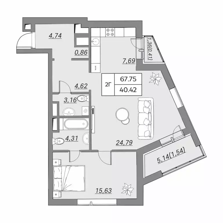 2-комнатная квартира: Казань, жилой дом На Хади Атласи (67.75 м) - Фото 0