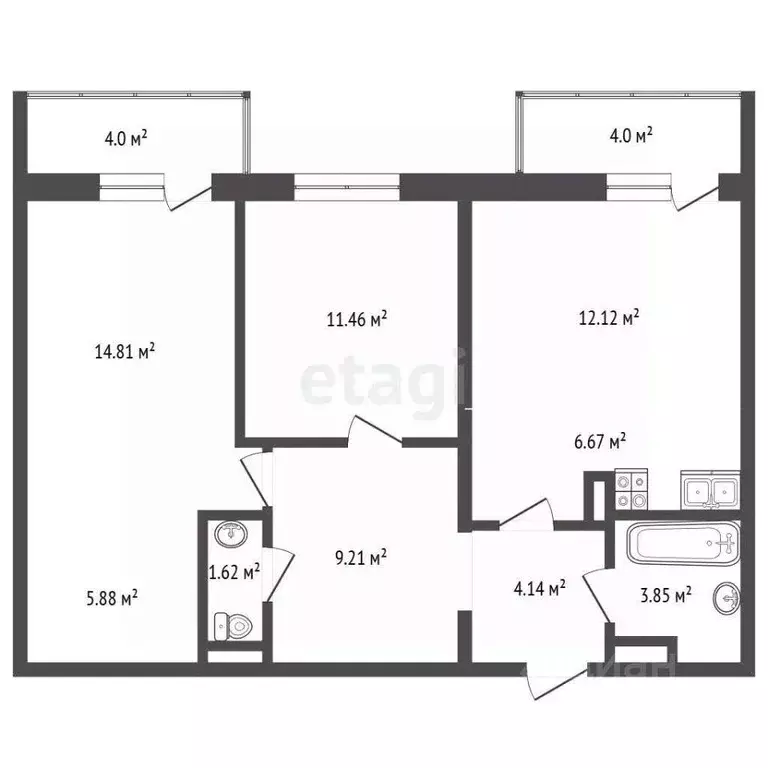 Квартира, 3 комнаты, 69.81 м - Фото 2