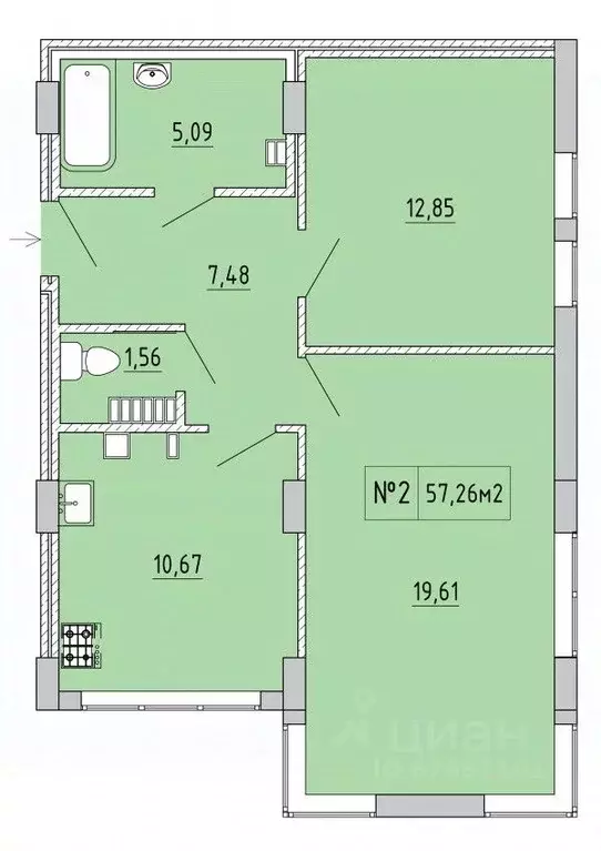 2-к кв. Крым, Феодосия ул. Грина, 43 (57.26 м) - Фото 0