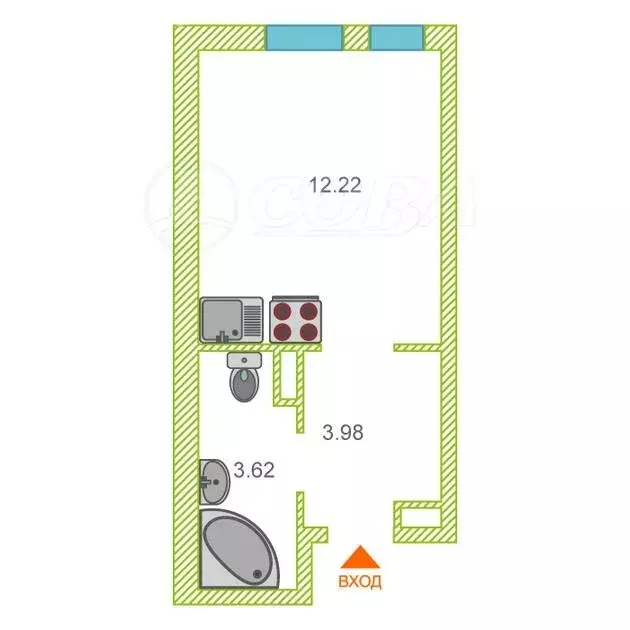 Квартира-студия: Тюмень, Харьковская улица, 76 (19.7 м) - Фото 1