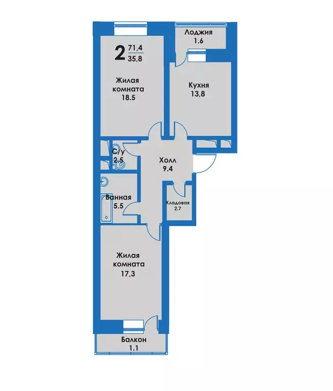 Продаётся 2-к квартира, 71.4 м - Фото 0