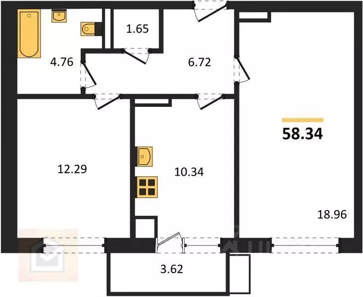 2-к кв. Крым, Симферопольский район, Гвардейское пгт ул. Луговая, 5 ... - Фото 1