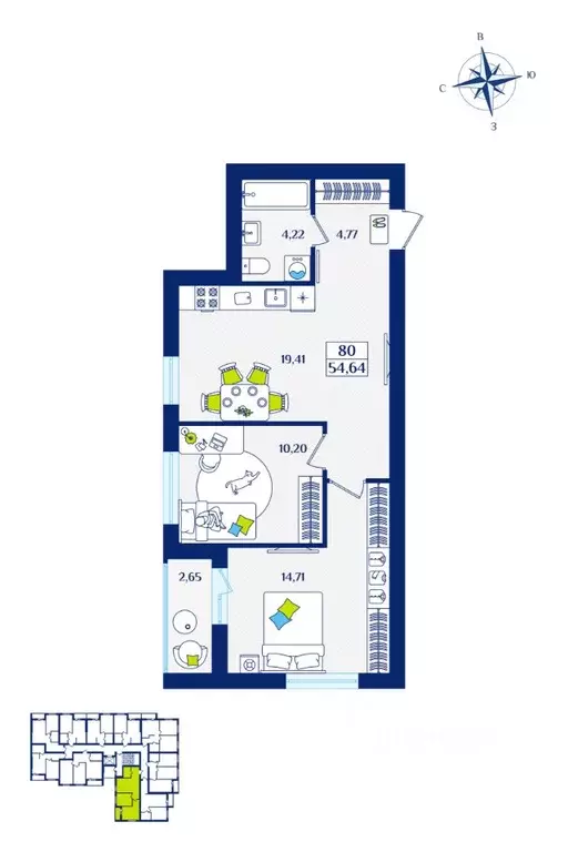 2-к кв. Калининградская область, Зеленоградск  (54.64 м) - Фото 1