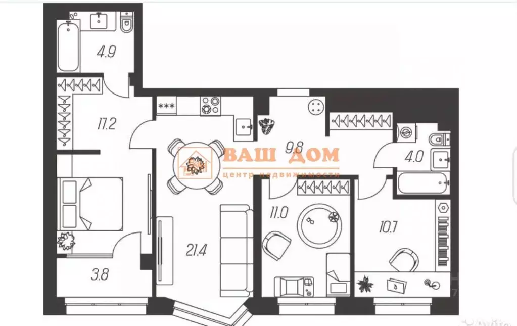 3-к кв. Тульская область, Тула ул. Михеева, 5 (82.8 м) - Фото 1