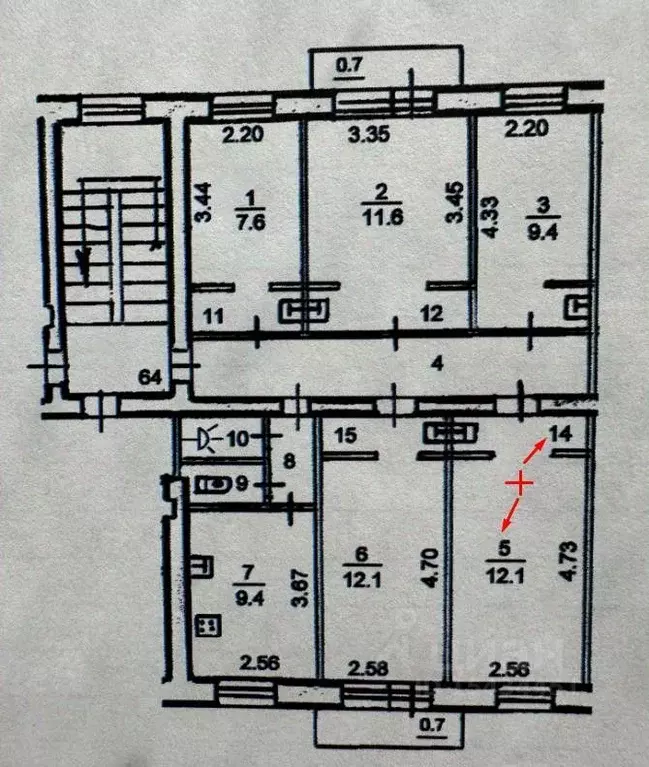 Комната Псковская область, Псков ул. Гагарина, 13 (14.0 м) - Фото 2