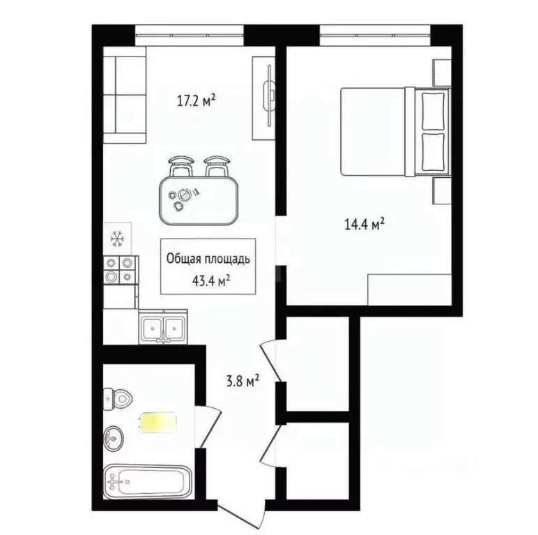 1-к кв. Новосибирская область, Новосибирск ул. Никитина, 10к7 (43.4 м) - Фото 2