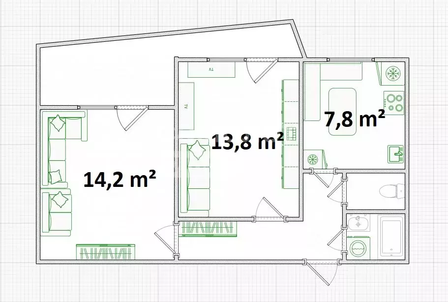 2-к кв. Омская область, Омск ул. Василия Маргелова, 355 (51.0 м) - Фото 1