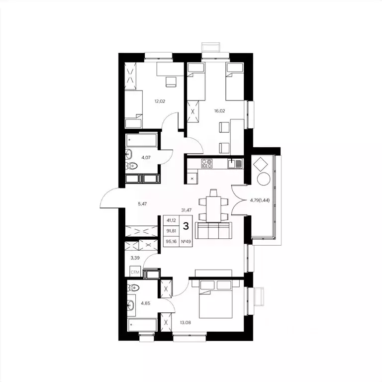 3-к кв. Калужская область, Обнинск Заовражье жилрайон, Новый город ... - Фото 1