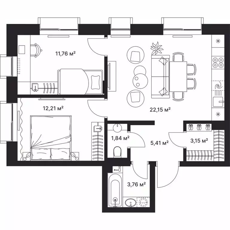 2-комнатная квартира: Киржач, улица Свердлова, 10А (60 м) - Фото 1