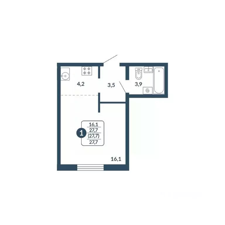 Студия Кировская область, Киров Скандинавия жилой комплекс (27.7 м) - Фото 1