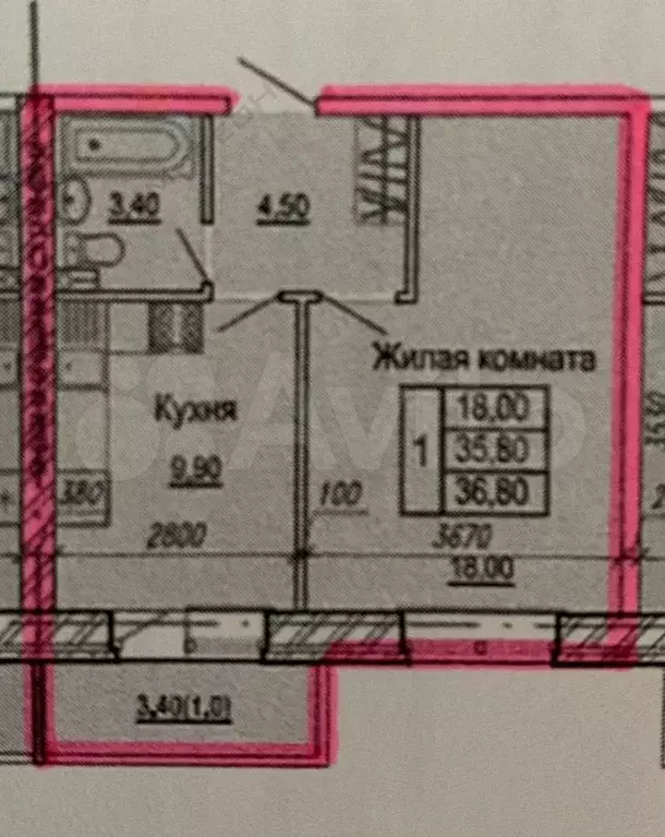 1-к. квартира, 37,1 м, 1/3 эт. - Фото 0