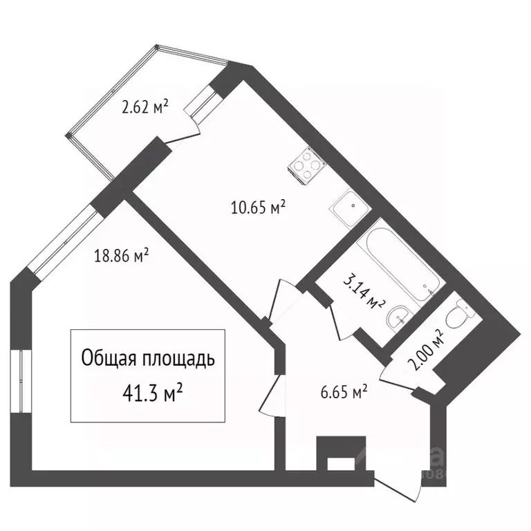 1-к кв. Томская область, Томск ул. Береговая, 13 (41.3 м) - Фото 1