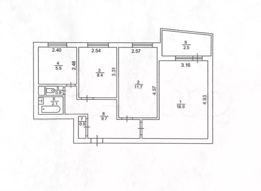 3-к. квартира, 56,1 м, 5/9 эт. - Фото 0