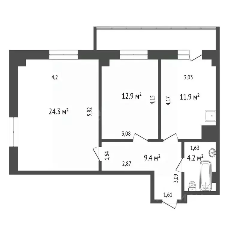 2-к кв. Красноярский край, Красноярск Караульная ул., 39 (62.4 м) - Фото 2