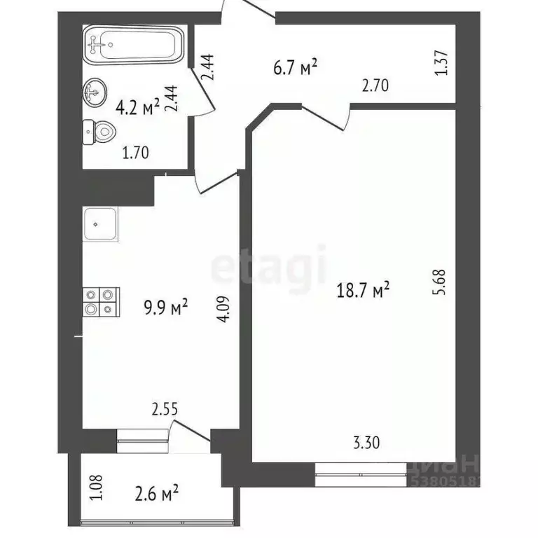 1-к кв. Ростовская область, Ростов-на-Дону Мачтовая ул., 5Б (39.5 м) - Фото 1