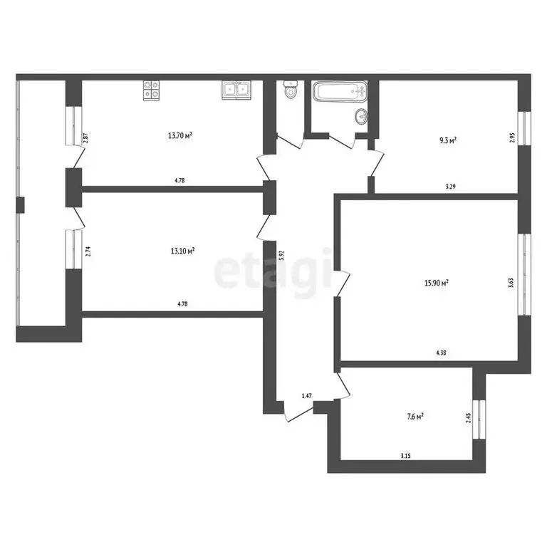 4-комнатная квартира: Тюмень, Заречный проезд, 6 (76.7 м) - Фото 1