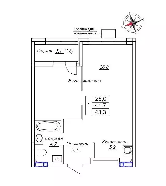 Квартира-студия: Новый, улица Ленина, 6с2 (43.3 м) - Фото 0