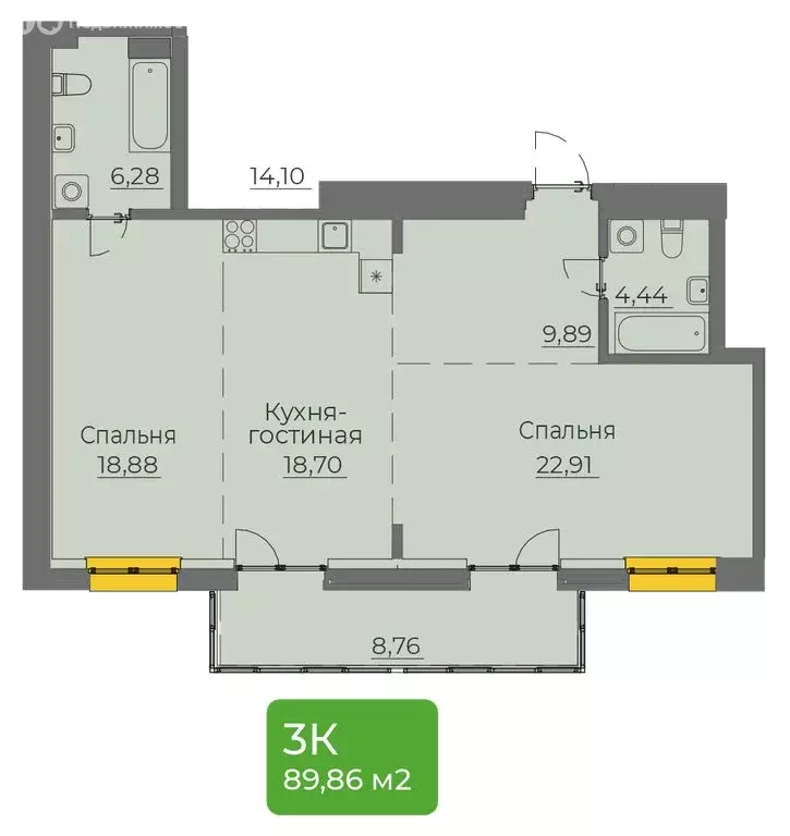 Квартира-студия: Иркутск, улица Пискунова, 130 (89.86 м) - Фото 1