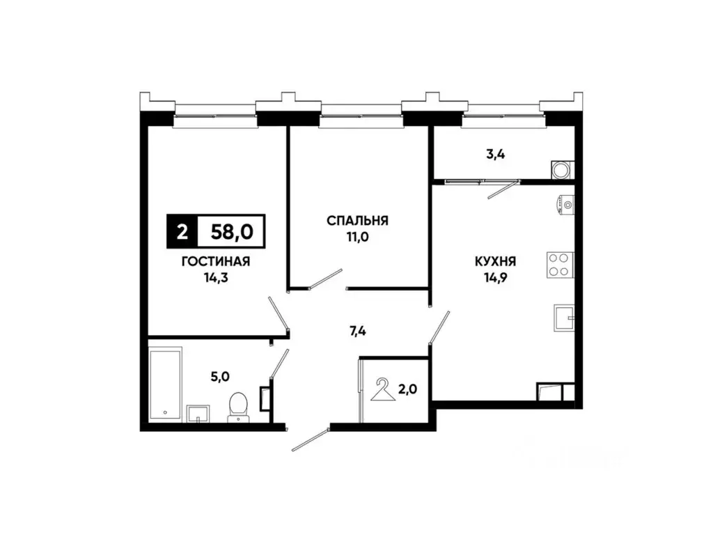 2-к кв. Ставропольский край, Ставрополь просп. Российский, 16к1 (58.0 ... - Фото 2