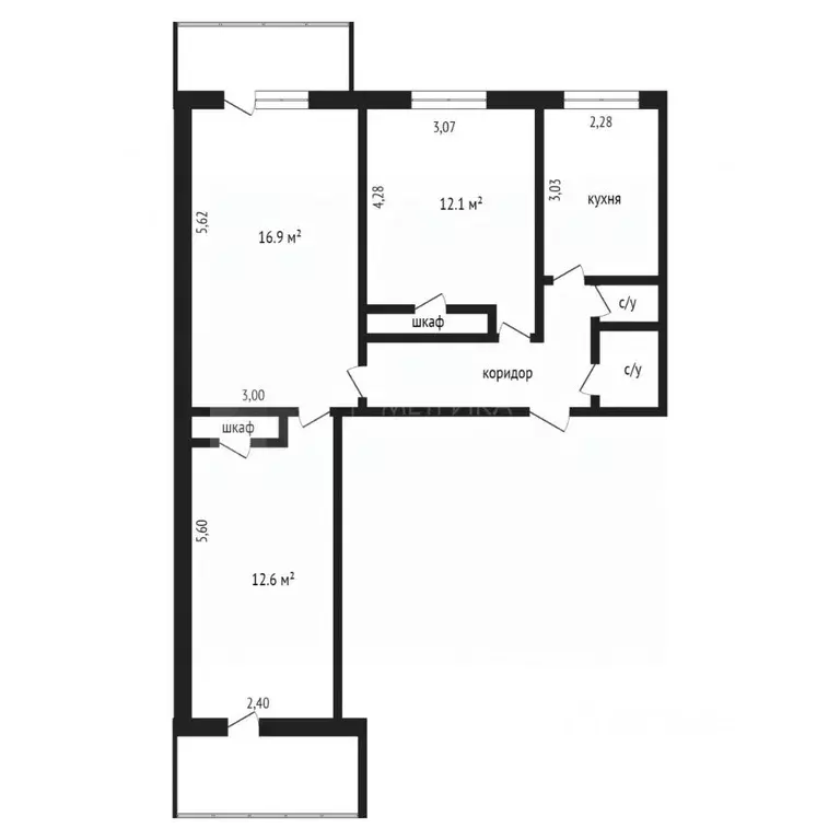 3-к кв. Тюменская область, Тюмень ул. Самарцева, 34 (64.0 м) - Фото 2
