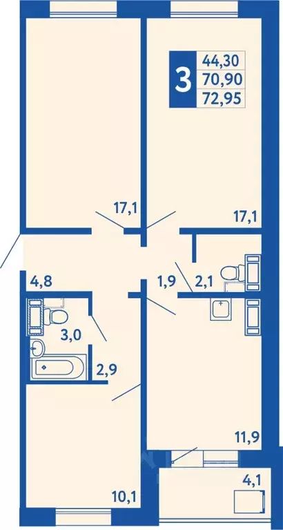 3-к кв. Башкортостан, Уфа Дема жилрайон, Новая Дема жилой комплекс ... - Фото 1