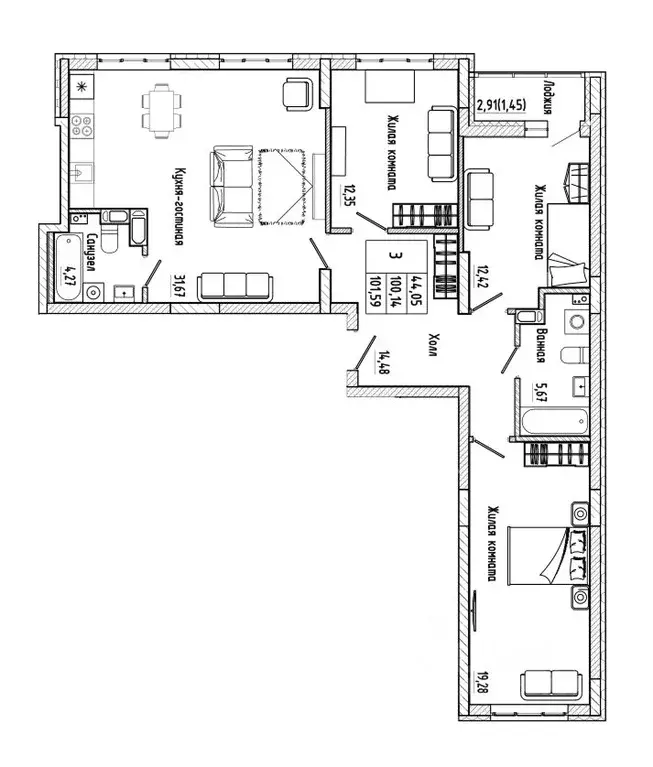 3-к кв. Воронежская область, Воронеж Нижняя ул., 32 (101.59 м) - Фото 1