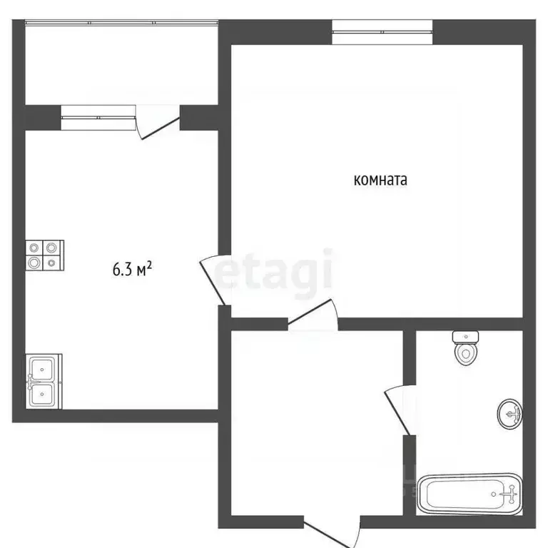 1-к кв. Ростовская область, Батайск Коммунистическая ул., 195Б (32.6 ... - Фото 2