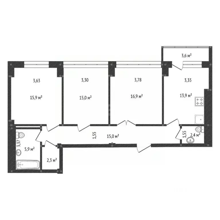 3-к кв. Башкортостан, Уфа Коммунистическая ул., 78 (89.0 м) - Фото 2