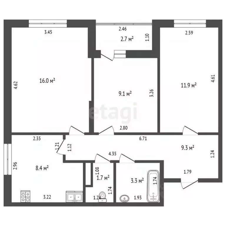 3-к кв. Тюменская область, Тюменский муниципальный округ, Винзили рп ... - Фото 2