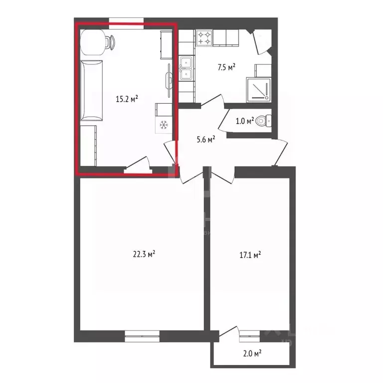 Комната Санкт-Петербург ул. Ткачей, 46 (15.0 м) - Фото 2
