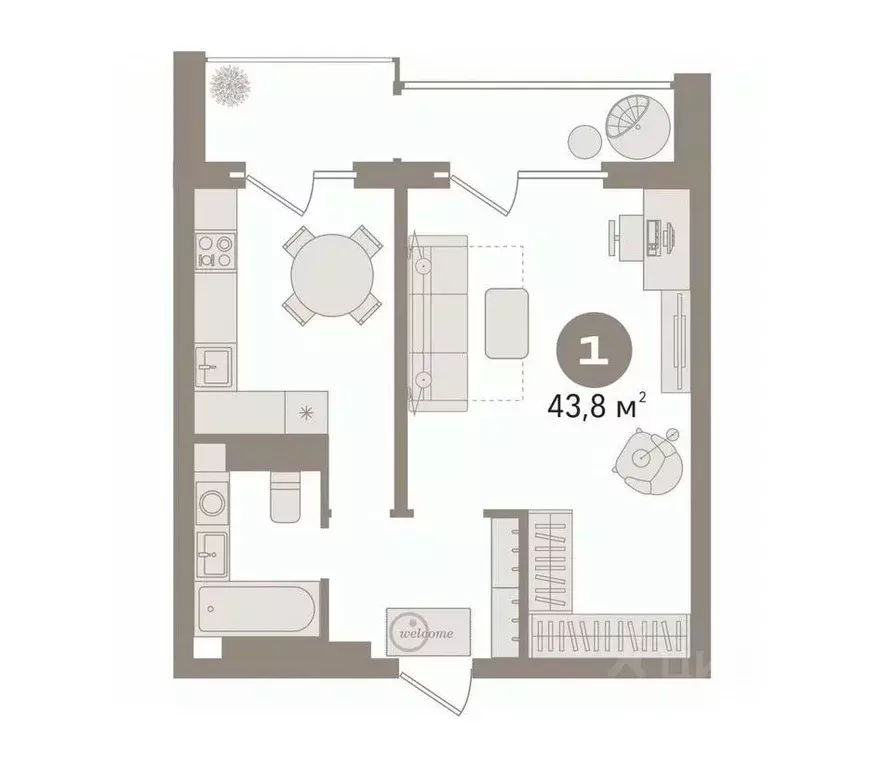 1-к кв. Тюменская область, Тюмень ул. Ю.-Р.Г. Эрвье, 30к1 (43.8 м) - Фото 1