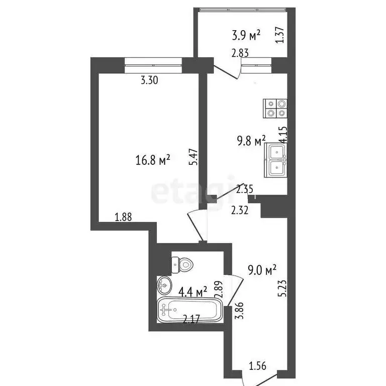 1-комнатная квартира: Калининград, улица Генерала Челнокова, 48 (40.1 ... - Фото 1