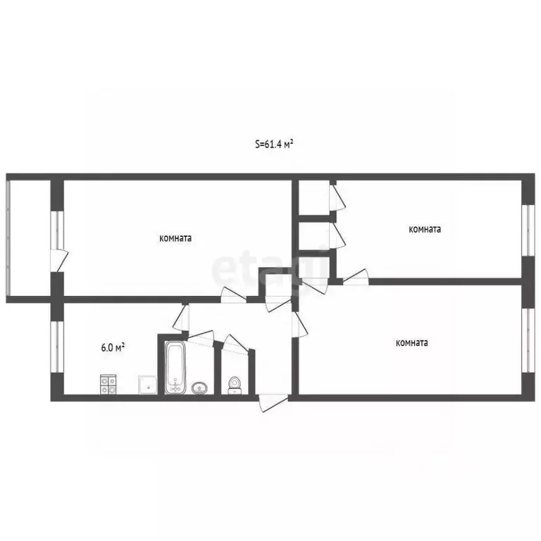 3-к кв. Кемеровская область, Кемерово ул. Леонова, 26А (61.4 м) - Фото 2