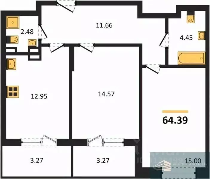 2-к кв. Воронежская область, Воронеж Бунин жилой комплекс (64.4 м) - Фото 0