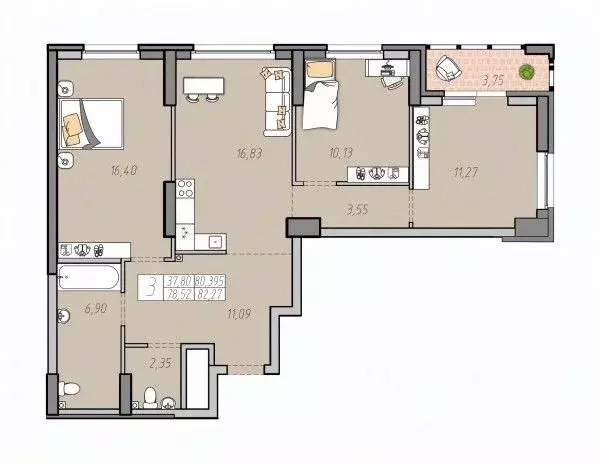 3-к кв. Свердловская область, Екатеринбург ул. Печатников, 5 (80.395 ... - Фото 1